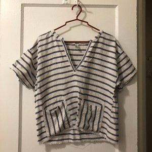 Raw Hemmed Striped Linen Pocket Shirt